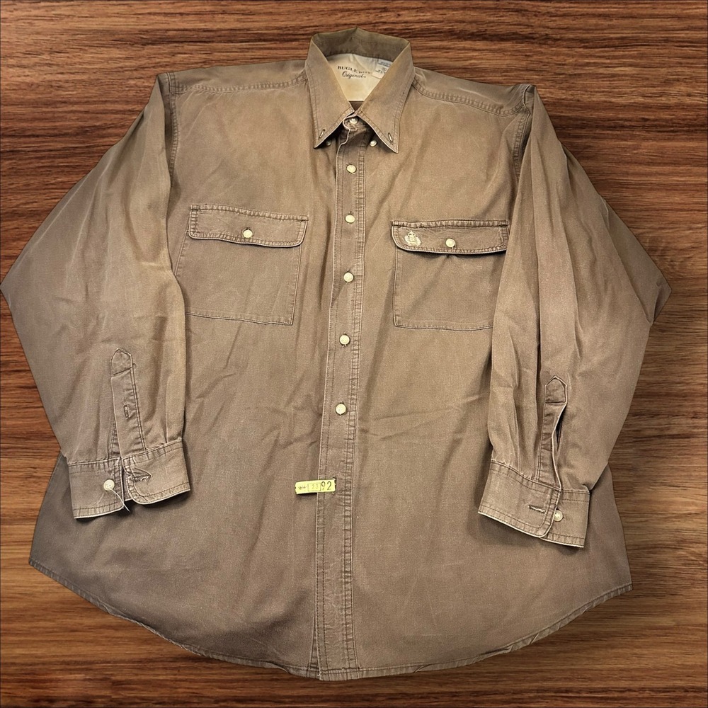 Bugle Boy Original Mens XL Button Front‎ Shirt Long Sleeve Taupe Casual